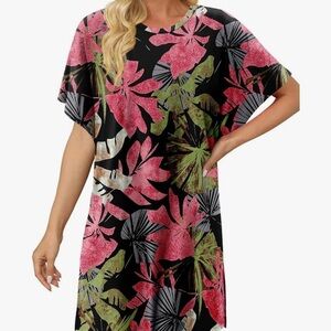 Chic Nation Black and Pink Floral Cover-Up